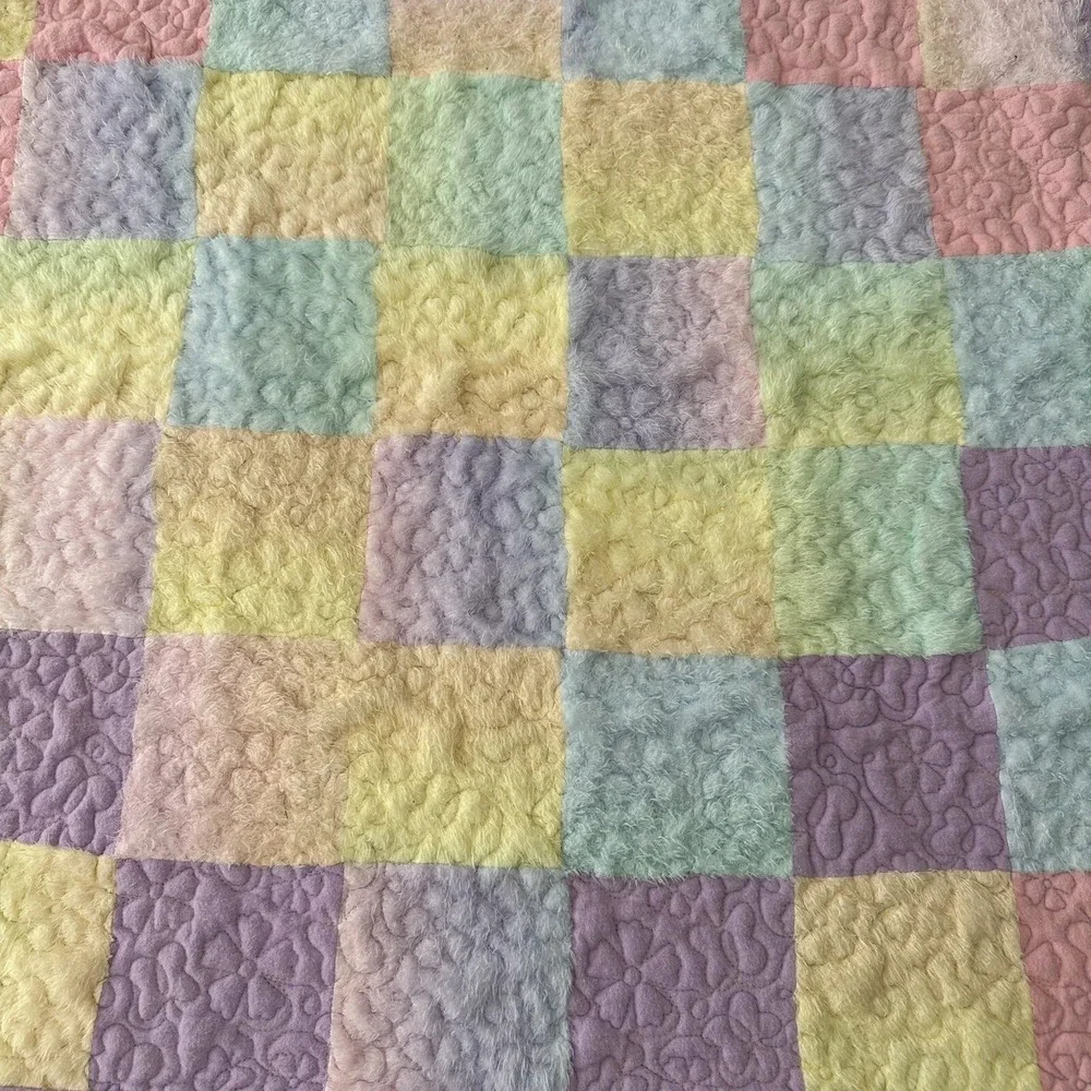 Baby Quilt Girl Handmade Pink Embroidery Purple Pastel Flower Patchwork Blanket